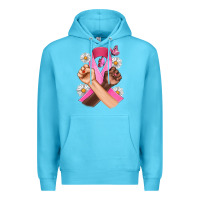 Ocean Blue Breast Cancer Fist Daisy Butterfly Premium Hoodie - Artiststas