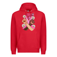 Red Breast Cancer Fist Daisy Butterfly Premium Hoodie - Artiststas