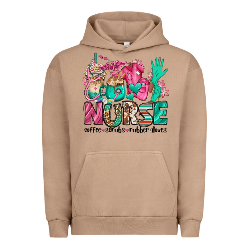 Nurse Coffee Scrubs Rubber Gloves Urban Hoodie by Jasminsmagicworld | Teevron