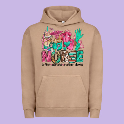 Nurse Coffee Scrubs Rubber Gloves Urban Hoodie Designed By Jasminsmagicworld