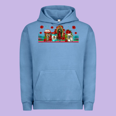 Lady Of Guadalupe Coffee Cups Libbey Glass Urban Hoodie Designed By Jasminsmagicworld