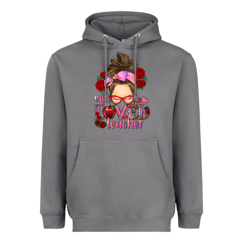 One Loved Teacher Messy Bun Heavyweight Hoodie by RanaPortraitStore | Teevron