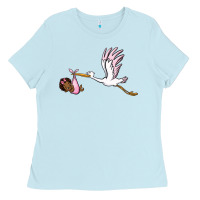 Baby Blue stork with black baby girl Ladies Tee - BarkalooDesign