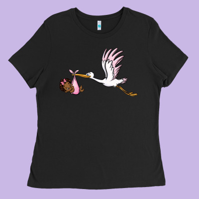 Stork With Black Baby Girl Ladies Tee Designed By Barkaloodesign