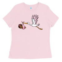 Bubblegum Pink stork with black baby girl Ladies Tee - BarkalooDesign