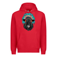 Red black angus indian headdress Premium Hoodie - JahusDesignShop