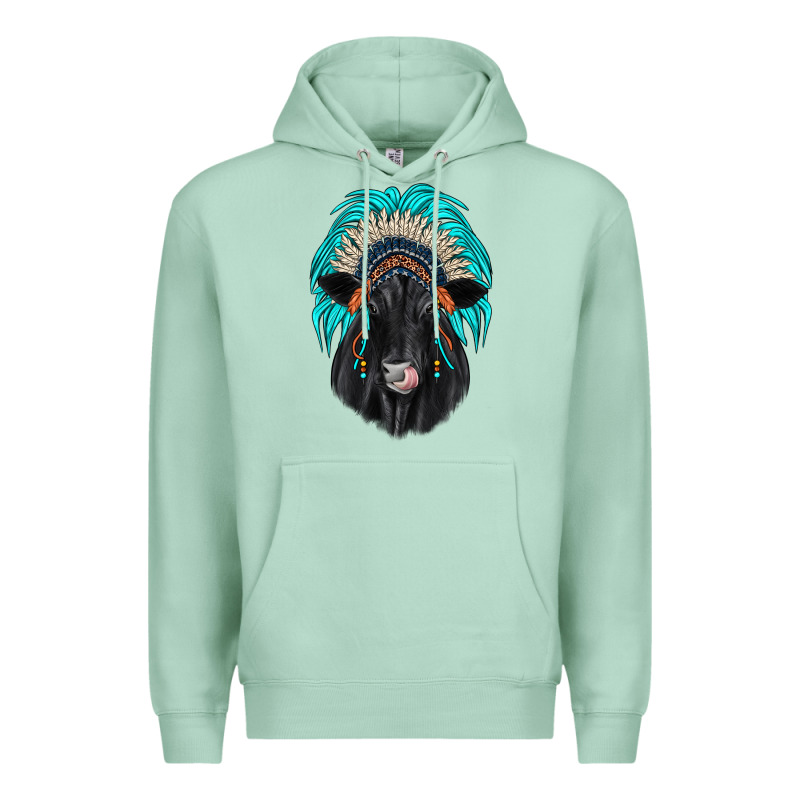 Black Angus Indian Headdress Premium Hoodie by JahusDesignShop | Teevron
