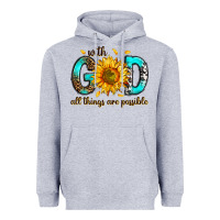 Heather Grey with god all things possible Heavyweight Hoodie - RanaPortraitStore