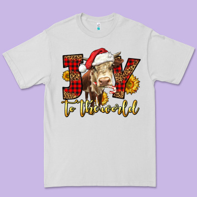 Joy To The World Christmas Cow Premium Tee Designed By Lillyallendesigns