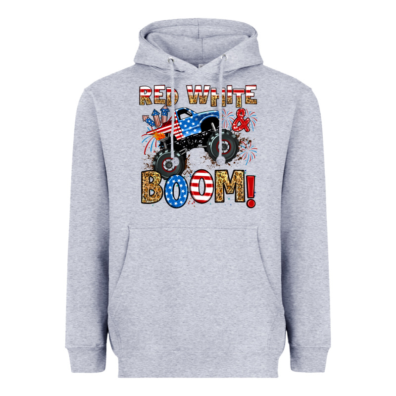 Red White Boom Monster Truck Heavyweight Hoodie by RanaPortraitStore | Teevron