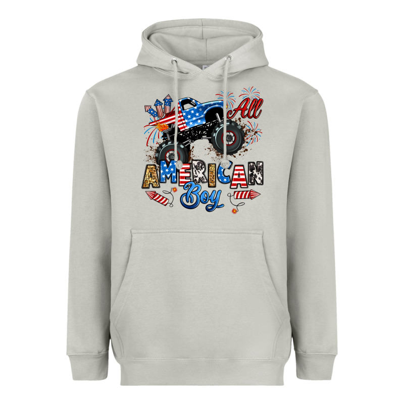 Fourth Of July Monster Truck All American Boy Heavyweight Hoodie by RanaPortraitStore | Teevron