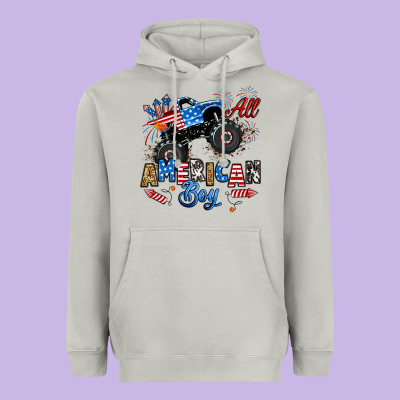 Heavyweight Hoodie fourth of july monster truck all american boy