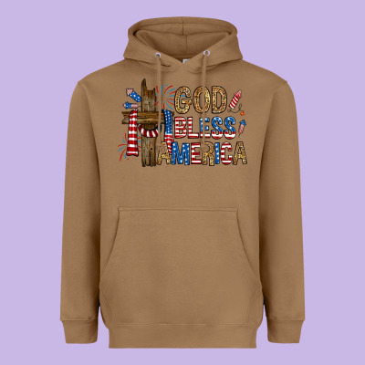 Heavyweight Hoodie god  bless america with cross
