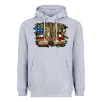 Heather Grey american flag with army boots Heavyweight Hoodie - RanaPortraitStore