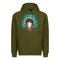 Army Green bull skull indian headdress Premium Hoodie - JahusDesignShop