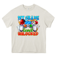 Cream 1st Grade Level Unlocked Heavy Core Tee - CowhideDigitalArt