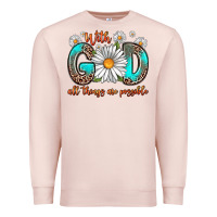 Pale Pink with god all things are possible daisy Premium Sweatshirt - Zillion Design Studio