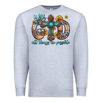 Heather Grey with god all things are possible cross Premium Sweatshirt - Zillion Design Studio