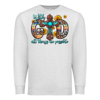 Oatmeal Heather with god all things are possible cross Premium Sweatshirt - Zillion Design Studio