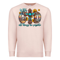 Pale Pink with god all things are possible cross Premium Sweatshirt - Zillion Design Studio