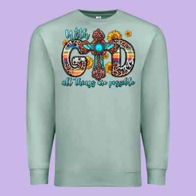 With God All Things Are Possible Cross Premium Sweatshirt Designed By Zillion Design Studio