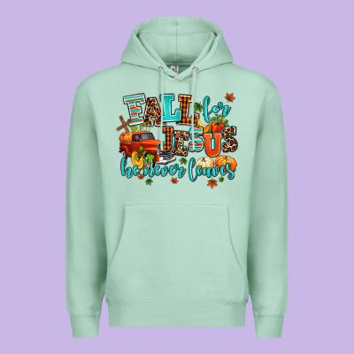 Fall For Jesus He Never Leaves Premium Hoodie Designed By Adodesignshop
