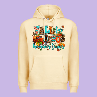 Fall For Jesus He Never Leaves Premium Hoodie Designed By Adodesignshop