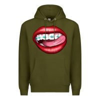 Army Green Lips Dental Braces Premium Hoodie - Artiststas