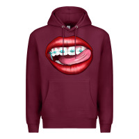 Burgundy Lips Dental Braces Premium Hoodie - Artiststas