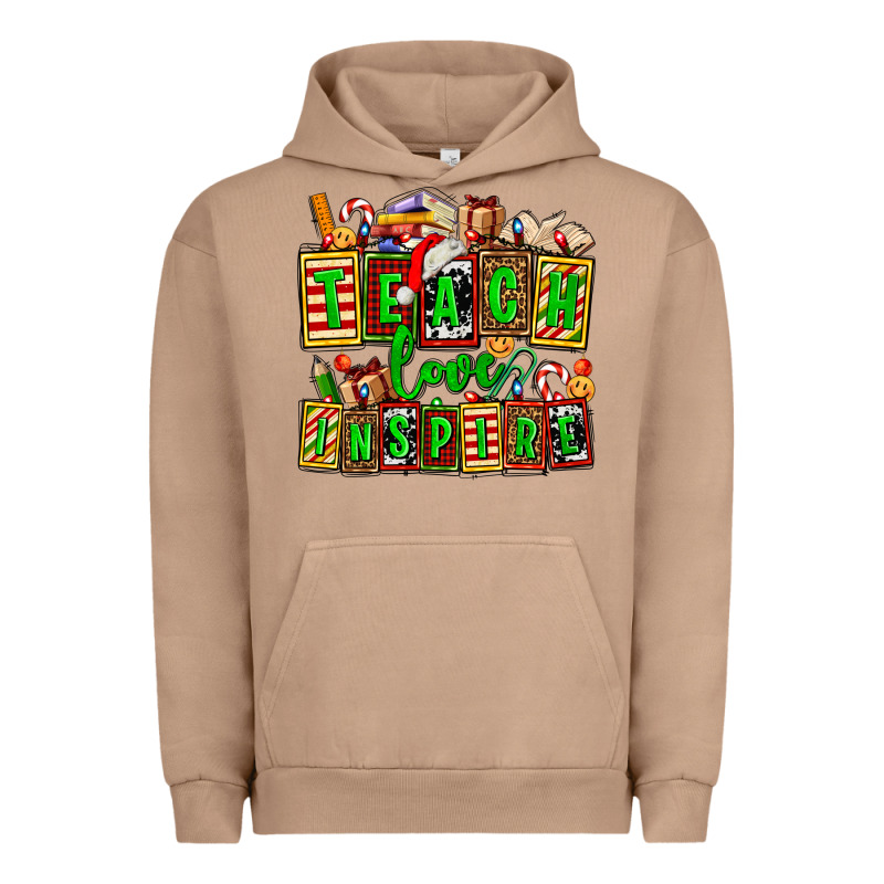 Teach Love Inspire With Christmas And Teacher Elements Urban Hoodie by AdoDesignShop | Teevron