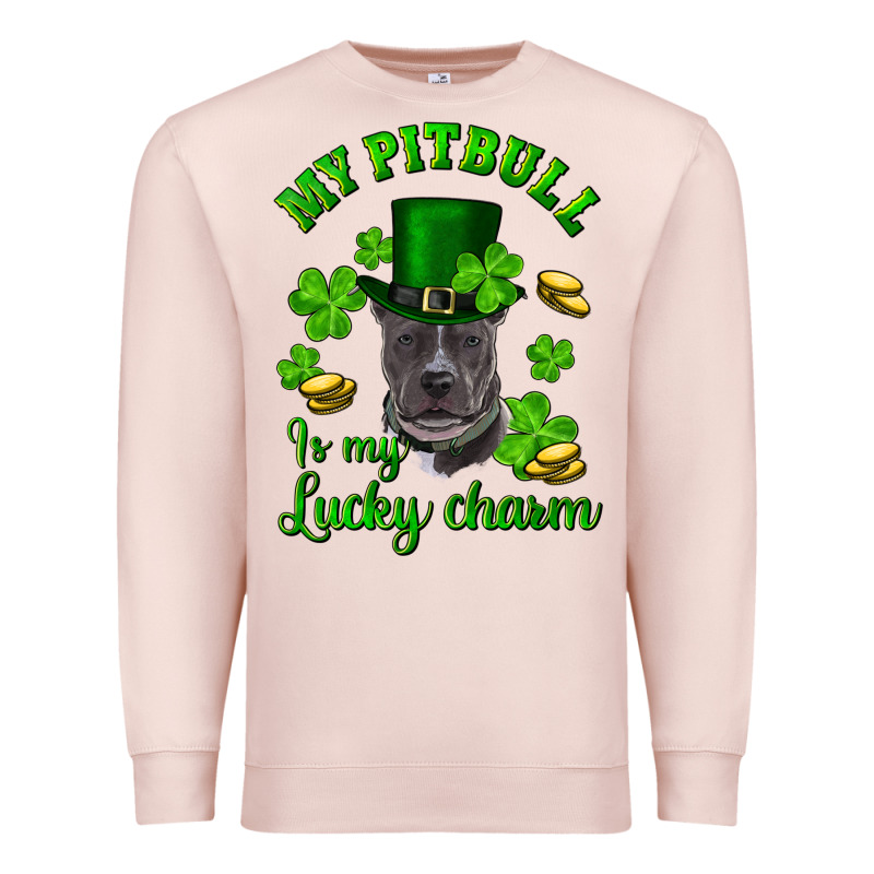 St Patricks Day My Pitbuli My Lucky Charm With Hat Premium Sweatshirt by RanaPortraitStore | Teevron