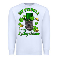 White st patricks day my pitbuli my lucky charm with hat Premium Sweatshirt - RanaPortraitStore