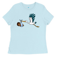 Baby Blue stork with black baby boy Ladies Tee - BarkalooDesign