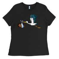 Black stork with black baby boy Ladies Tee - BarkalooDesign