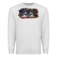 Oatmeal Heather wolf eyes american flag Premium Sweatshirt - RanaPortraitStore