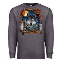 Charcoal Heather wolf and feathers Premium Sweatshirt - RanaPortraitStore