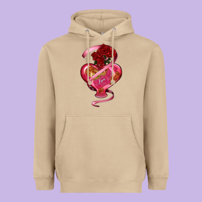 Heavyweight Hoodie heart glass vase love tickets with rose