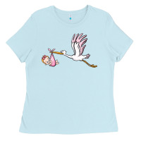 Baby Blue stork with baby girl Ladies Tee - BarkalooDesign