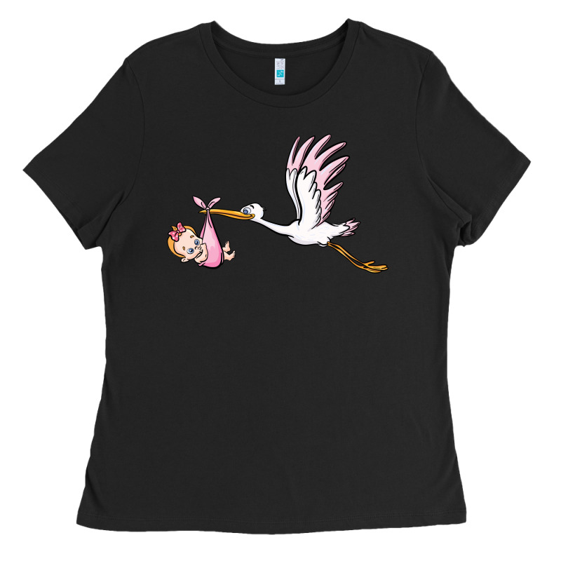 Stork With Baby Girl Ladies Tee by BarkalooDesign | Teevron