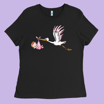 Stork With Baby Girl Ladies Tee Designed By Barkaloodesign