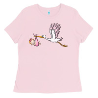 Bubblegum Pink stork with baby girl Ladies Tee - BarkalooDesign