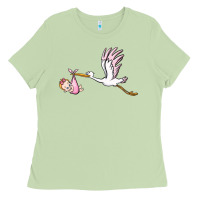 Matcha stork with baby girl Ladies Tee - BarkalooDesign