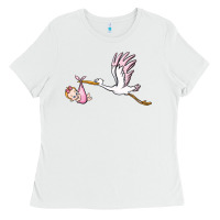 White stork with baby girl Ladies Tee - BarkalooDesign