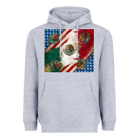 Heather Grey American with mexican flag Heavyweight Hoodie - RanaPortraitStore