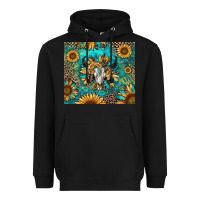 Black bull skull sunflowers Heavyweight Hoodie - RanaPortraitStore