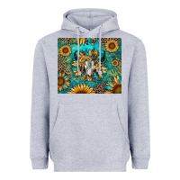 Heather Grey bull skull sunflowers Heavyweight Hoodie - RanaPortraitStore