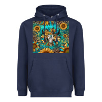 Navy bull skull sunflowers Heavyweight Hoodie - RanaPortraitStore