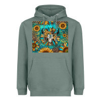 Sage bull skull sunflowers Heavyweight Hoodie - RanaPortraitStore