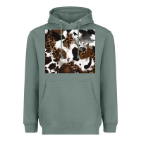 Sage cowhide and leopard pattern Heavyweight Hoodie - RanaPortraitStore