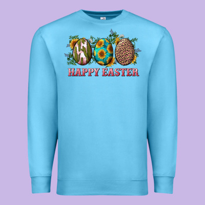 Happy Easter Eggs With Sunflower Leopard And Cactus Premium Sweatshirt Designed By Ranaportraitstore
